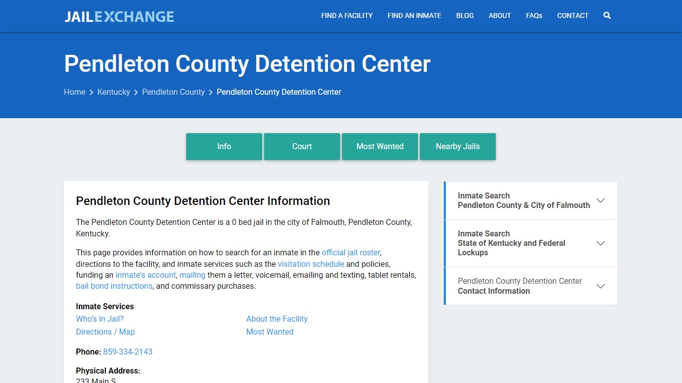 Pendleton County Detention Center, KY Inmate Search, Information